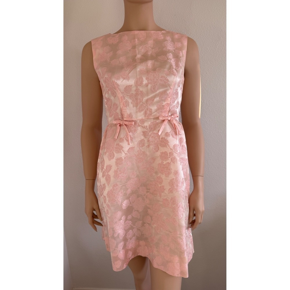 Vintage 60s Pink Damask Floral Dress and Jacket Set Home Sewn MCM Mod 2pc - Picture 2 of 16